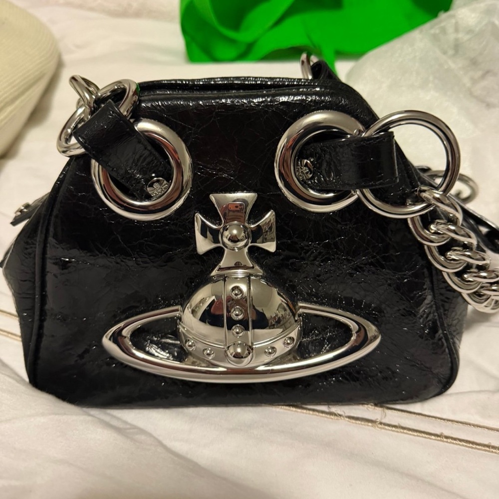 Vivienne Westwood Black Patent Orb Mini Chain Shoulder Bag